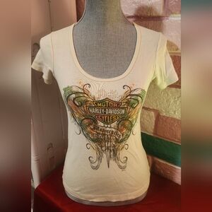 Harley-Davidson White and Orange Graphic Tee